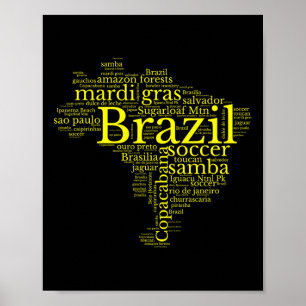 Brazilië Kaart Braziliaans Voetbal Copacana Brasil Poster