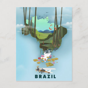 Brazilië kaart Geïllustreerde reisposter
