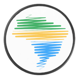 Brazilië kaart grens met Braziliaanse vlag kleuren Hockey Puck