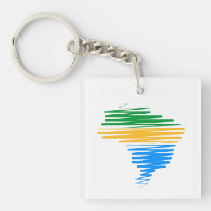 Brazilië kaart grens met Braziliaanse vlag kleuren Sleutelhanger