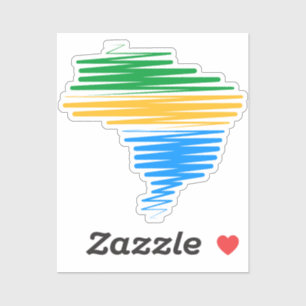 Brazilië kaart grens met Braziliaanse vlag kleuren Sticker