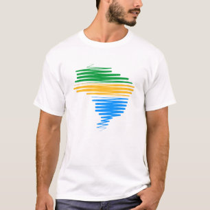 Brazilië kaart grens met Braziliaanse vlag kleuren T-shirt