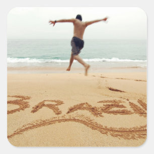 BRAZILIË. Man op de borst met een zwempak Vierkante Sticker