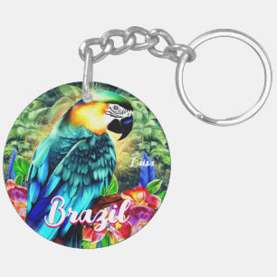 Brazilië met Colorful Parrot T-Shirt Sleutelhanger