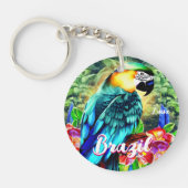 Brazilië met Colorful Parrot T-Shirt Sleutelhanger (Voorkant)