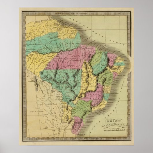 Brazilië met Guyana en Paraguay Poster (Voorkant)