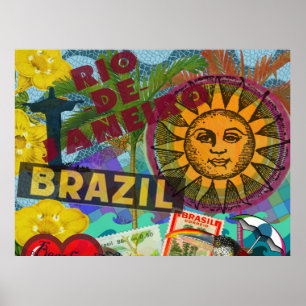 Brazilië Rio de Janeiro Zon Reizen Kleurrijke Kuns Poster