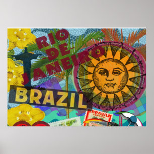 Brazilië Rio de Janeiro Zon Reizen Kleurrijke Kuns Poster