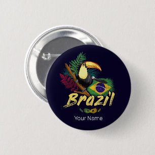 Brazilië  Toucan Flag Samba Masker Souvenir Ronde Button 5,7 Cm
