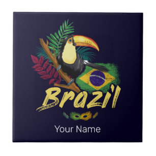 Brazilië  Toucan Flag Samba Masker Souvenir Tegeltje