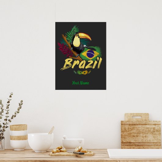 Brazilië Toucan met vlag en masker van Samba Poster (Keuken)