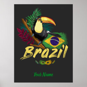 Brazilië  Toucan met vlag en masker van Samba Poster