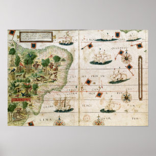 Brazilië van de Miller Atlas door Pedro Reinel Poster