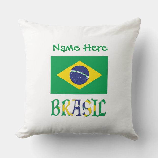 Brazilië Vlag Brazilië Persoonlijke Naam Kussen (Voorkant)