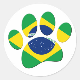 Brazilië Vlag Hond Poot Print Ronde Sticker