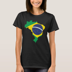 Brazilië Vlag T-shirt Uniek Braziliaans Kaart Ontw