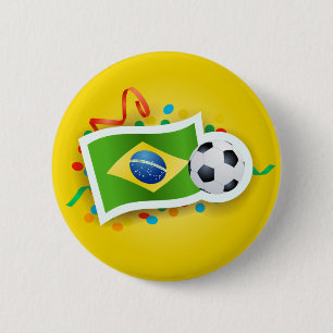 Brazilië, voetbal en vlag ronde button 5,7 cm