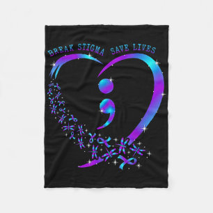 Break Stigma Save Lives Heart Semicolon Zelfmoord Fleece Deken