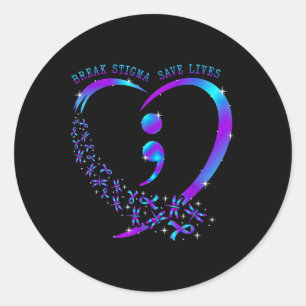 Break Stigma Save Lives Heart Semicolon Zelfmoord  Ronde Sticker