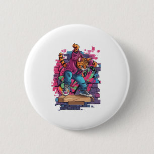 Breakdance Meow – Urban Graffiti Kattendans Ronde Button 5,7 Cm