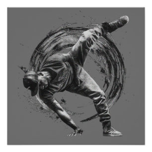 Breakdance Urban Style Monochrome Motion Art Perfect Poster