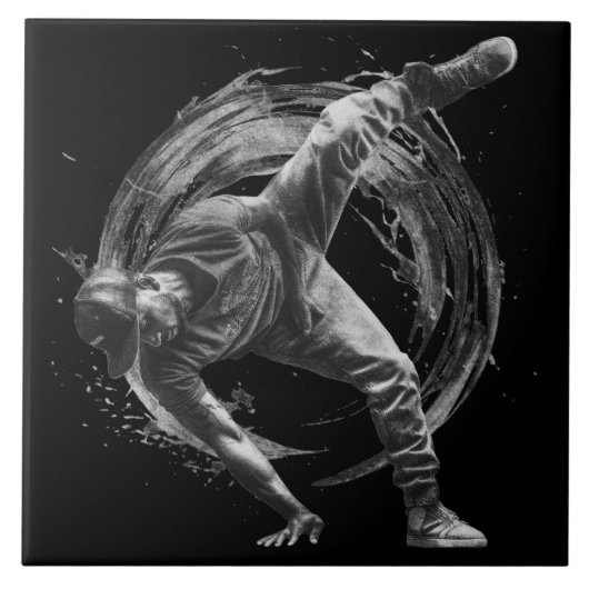 Breakdance Urban Style Monochrome Motion Art Tegeltje (Voorkant)