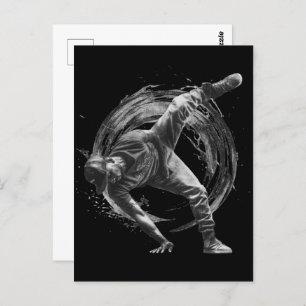 Breakdancer in actie, in inktspatterstijl briefkaart
