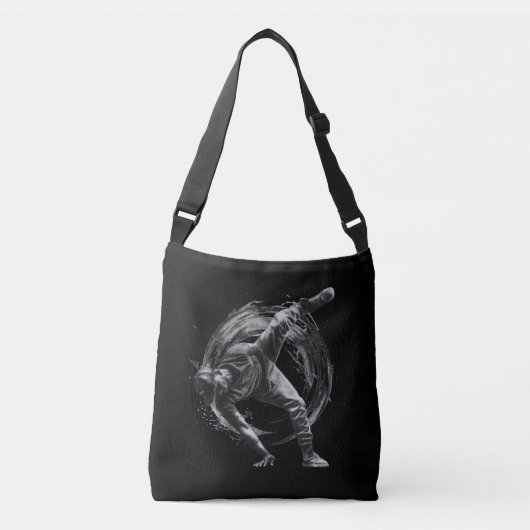 Breakdancer in actie, in inktspatterstijl crossbody tas (Voorkant)