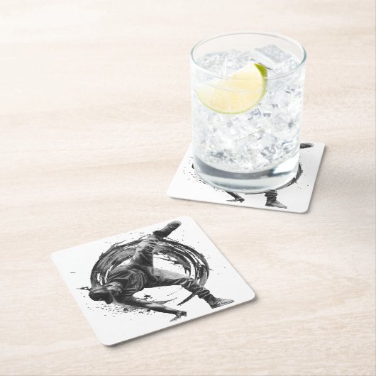 Breakdancer in actie, in inktspatterstijl vierkante kartonnen onderzetter (Insitu)