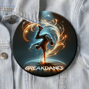 Breakdancer in Neon Swirl Spotlight Dynamic Urban Ronde Button 6,0 Cm
