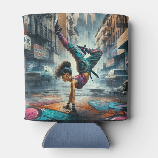 Breakdancer Vrouwen in actie New York silhouet Blikjeskoeler (Achterkant)