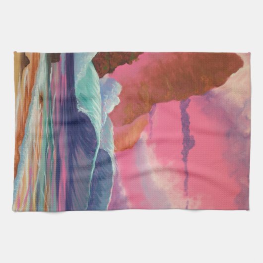 Breakers bij zonsondergang theedoek (Horizontaal)