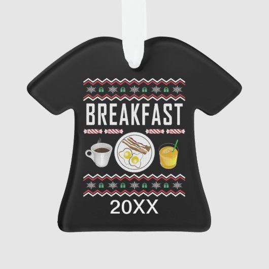 Breakfast Bacon Eggs Juice Ugly KerstSweater Ornament (achterkant)