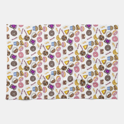 Breakfast Brunch Food Bagel Donut Toast Eggs Bacon Theedoek (Horizontaal)