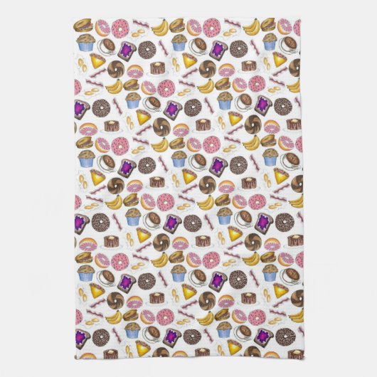 Breakfast Brunch Food Bagel Donut Toast Eggs Bacon Theedoek (Verticaal)