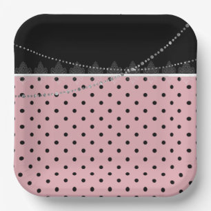 Breakfast en Brunch Pink en zwarte polka punten Papieren Bordje