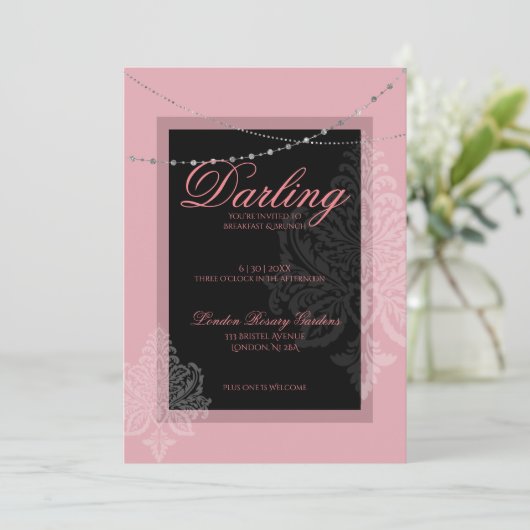 Breakfast en brunch roze en zwart kaart (Staand voorkant)