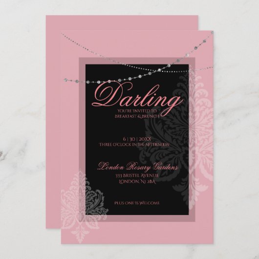 Breakfast en brunch roze en zwart kaart (Voorkant / Achterkant)