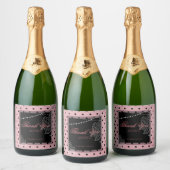 Breakfast en brunch roze en zwarte polka dots sparkling wijnetiket (Flessen)