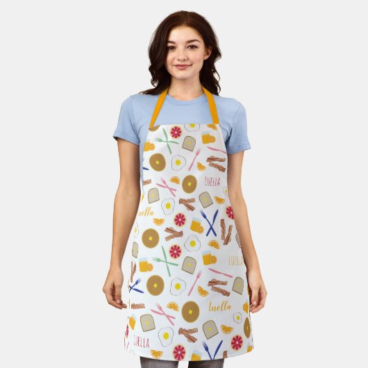 Breakfast Foods Pattern Name Bacon Eggs Schort (Gedragen)