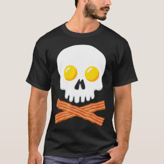 Breakfast Skull  Egg and Bacon Skull Crossbones T-shirt
