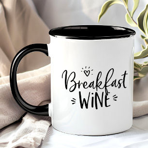 Breakfast Wine Funny Black Trendy Quote Mok