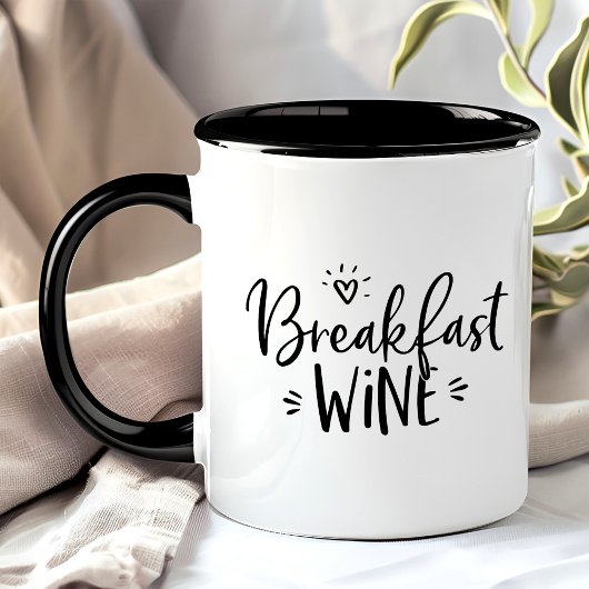 Breakfast Wine Funny Black Trendy Quote Mok