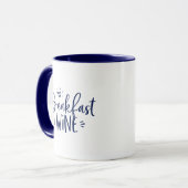 Breakfast Wine Funny Navy Blue Trendy Quote Mok (Voorkant links)