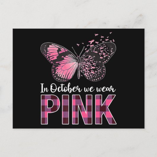 Breast Cancer Awareness Butterfly - In October We Briefkaart (Voorkant)