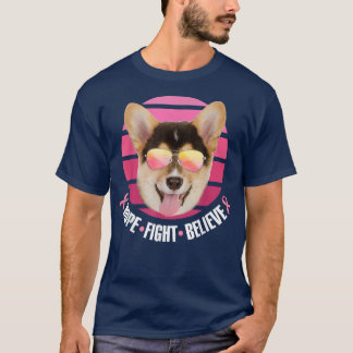 Breast Cancer Awareness Corgi Dog Pink Ribbon Hope T-shirt