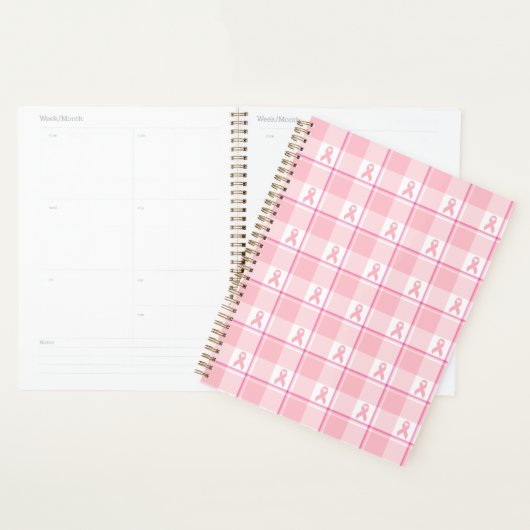 Breast Cancer Awareness Plaid Planner, Pink Ribbon (Devant avec enveloppe)