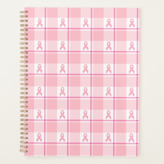 Breast Cancer Awareness Plaid Planner, Pink Ribbon (Devant)