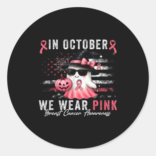 Breast Cancer Halloween In October We Wear Nk Us F Ronde Sticker (Voorkant)