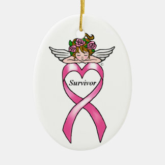 Breast Cancer "Survivor" Angel Keramisch Ornament